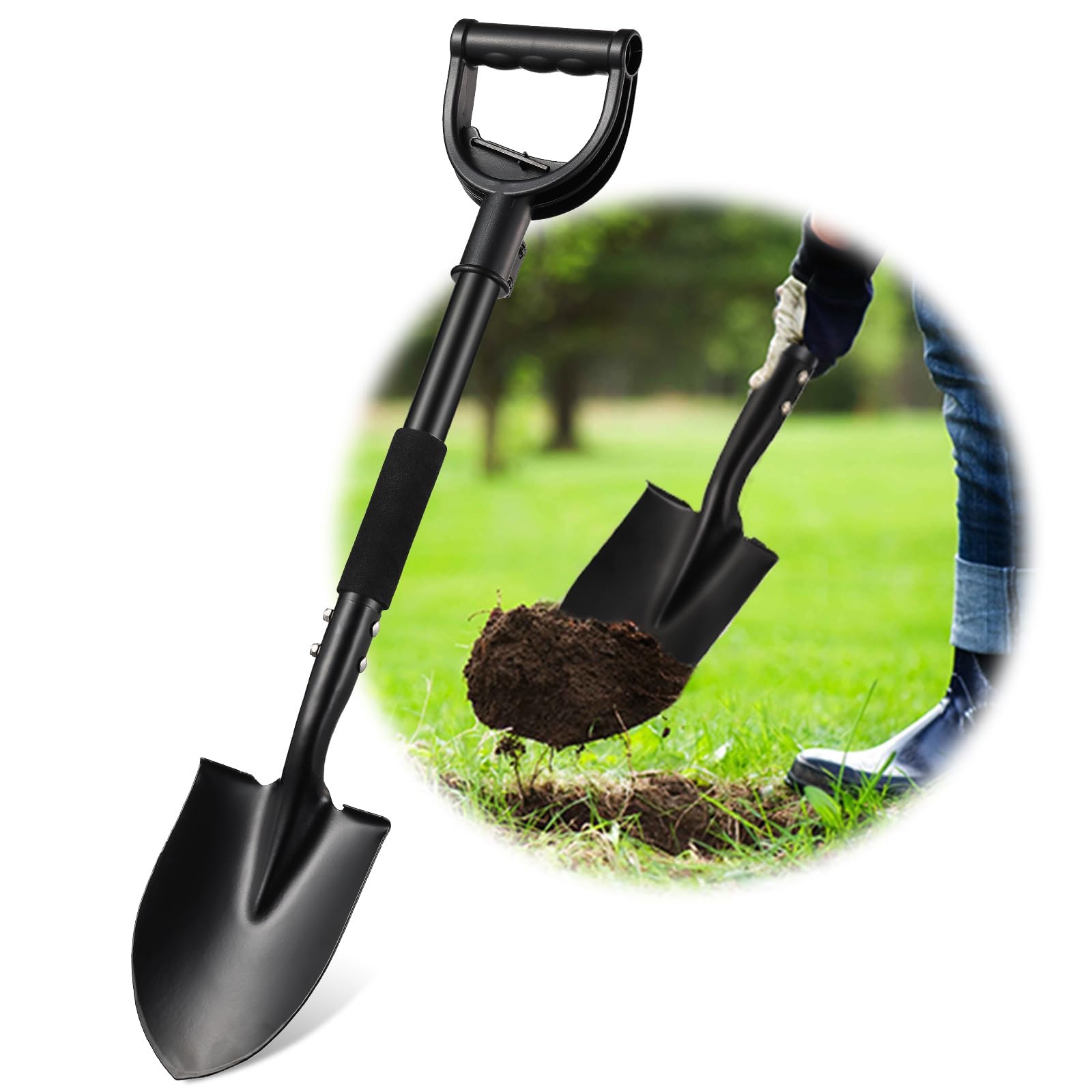 Pala da giardino – manico lungo 70 cm – Robusta vanga per scavare, vanga da giardino, pala rotonda in metallo per il giardino, grande commercio D, pala da spiaggia, pala da neve per auto