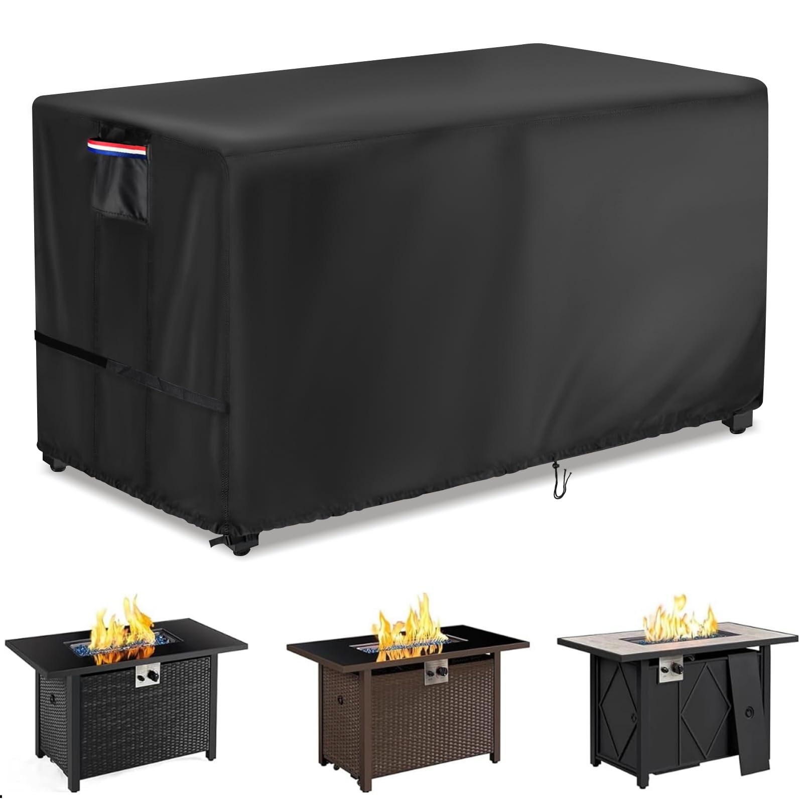Modchase Fire Pit Cover, Fireplace Cover Waterproof, Square Fire Pit Covers for Garden Fire Pit, 500D Oxford Fabric Firepit Covers for Garden Furniture-125x74x60cm(Black)