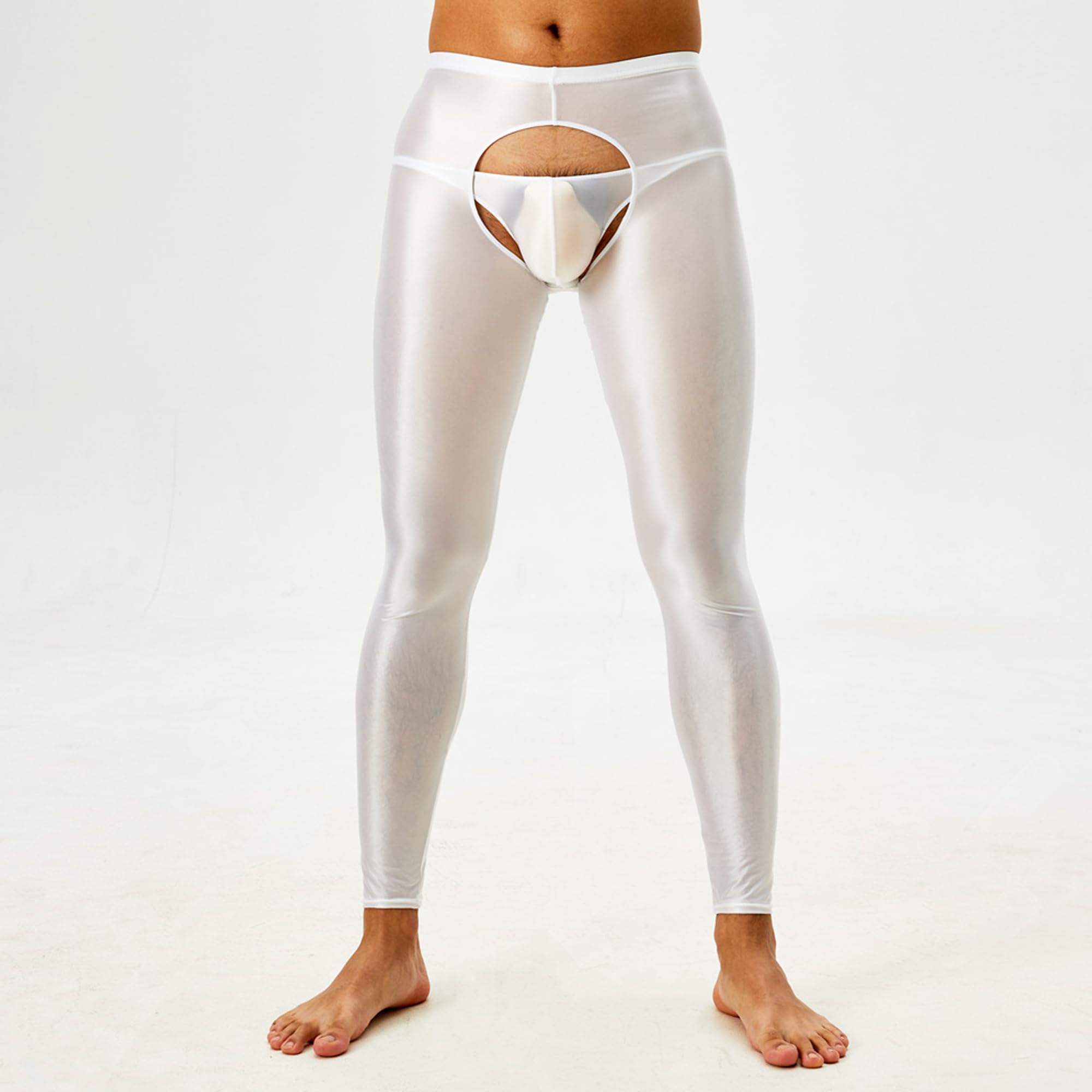 Plus Size Men Soft Mesh Transparent Legging Long Johns Pants Underpant White XXL