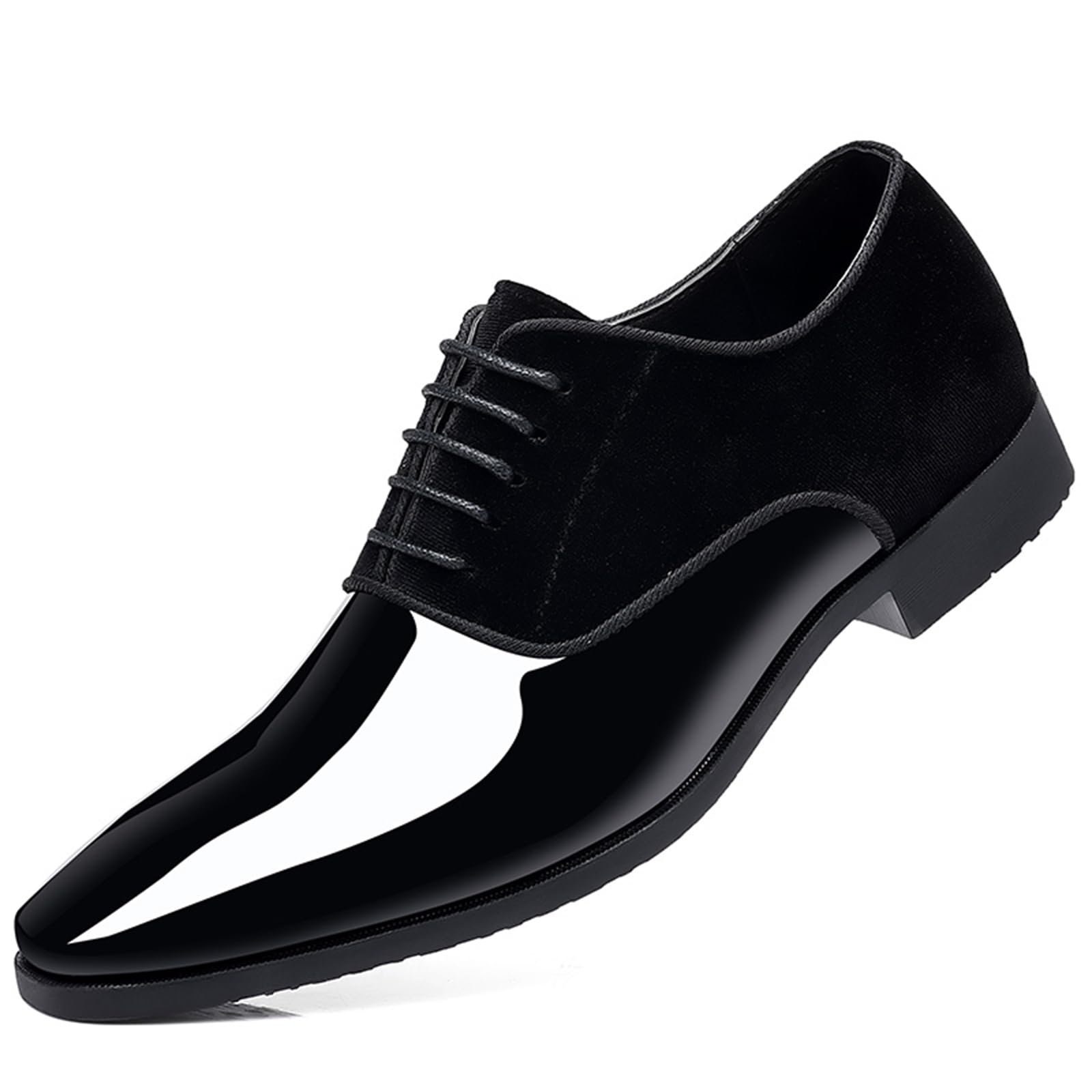 Men High Gloss Oxfords Shoes Pointed-Toe Lace-up Patent Leather Wedding Shoes Suit Business Formal Tuxedo Dress Shoes