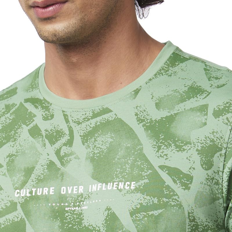 Image of Spykar Men's Slim Fit Round Neck Half Sleeve Printed Casual T-Shirt