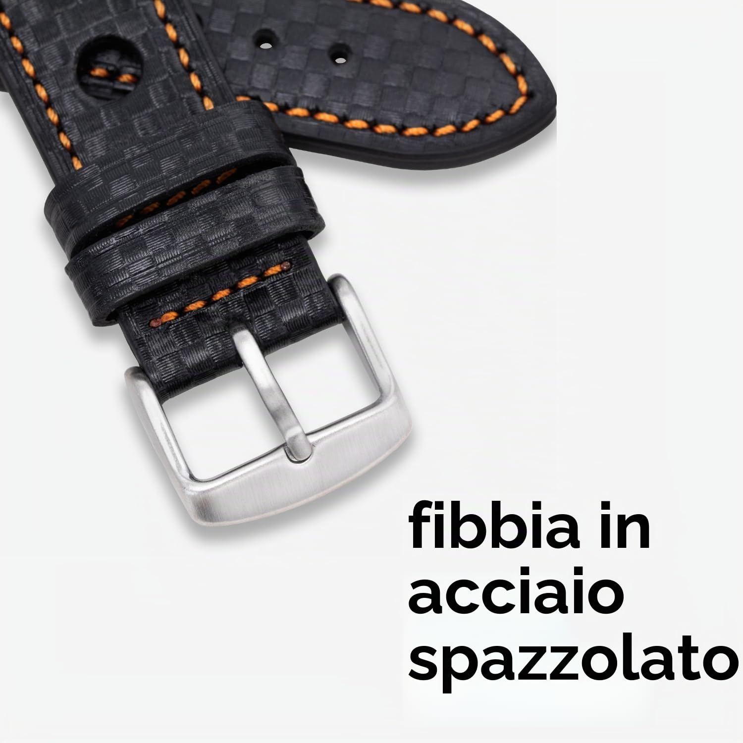 Cinturino per orologio da rally con motivo in fibra di carbonio, cinturino perforato da 18 mm, 20 mm, 22 mm, cuciture nere, rosse e arancioni, strumento e barre a molla inclusi