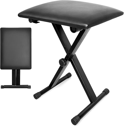LETSROCK Banco de piano, banco de teclado, estilo X, acolchado, ajustable, portátil, silla plegable, asiento plegable impermeable y antideslizante,