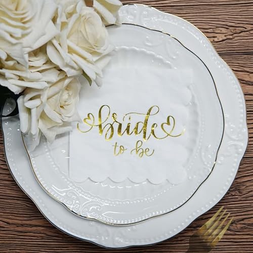 Miniatura 8 de Servilletas doradas de Bride to Be, despedida de soltera, boda, compromiso, fiesta, suministros de decoración, 2 capas, 50 unidades