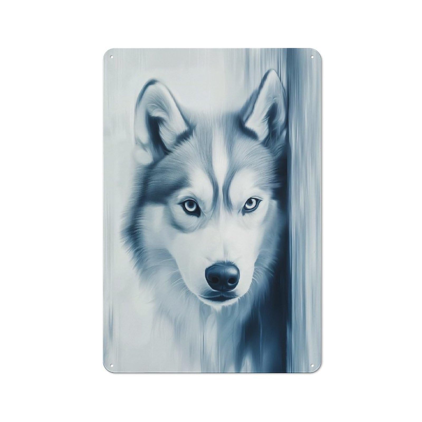 Junmoney Style-11 Tin Wall Plaque 30X20cm With Blue Husky Portrait For Garage Wall, Suited To People Furnishing A Garage