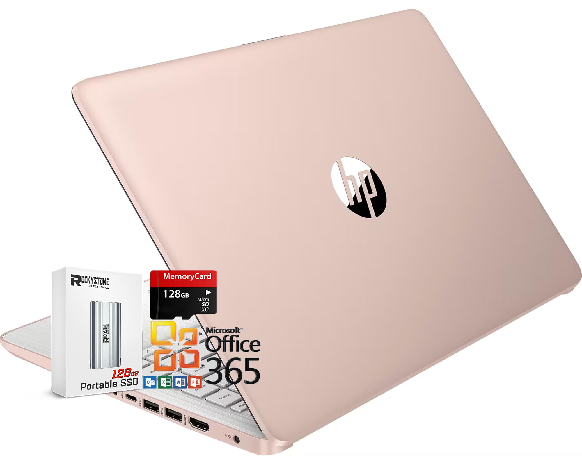 HP 14" HD Thin and Light Laptop, Intel Processor N150(beat N4120), 4GB RAM, 256GB Storage(128GB UFC+128GB MicroSD), Office 365 1-Year, Copilot AI,