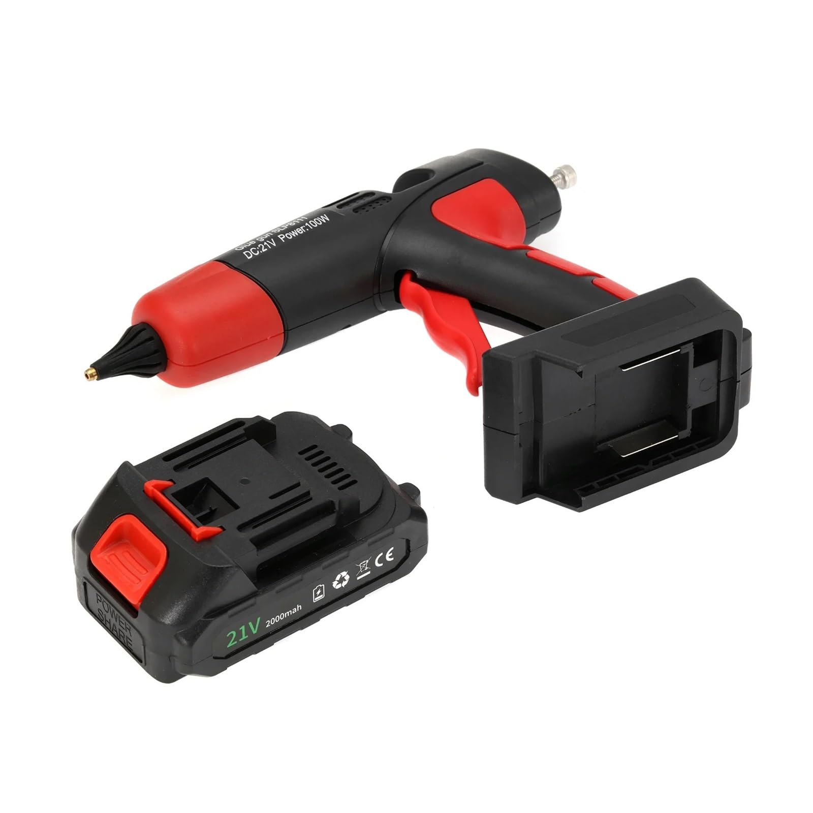 Pistola for colla a caldo elettrica senza fili da 100 W, pistola ad aria calda for saldatura di plastica con stick 11 mm for batteria al litio 21 V for fai te, regali Natale, artigianato(2 Battery)