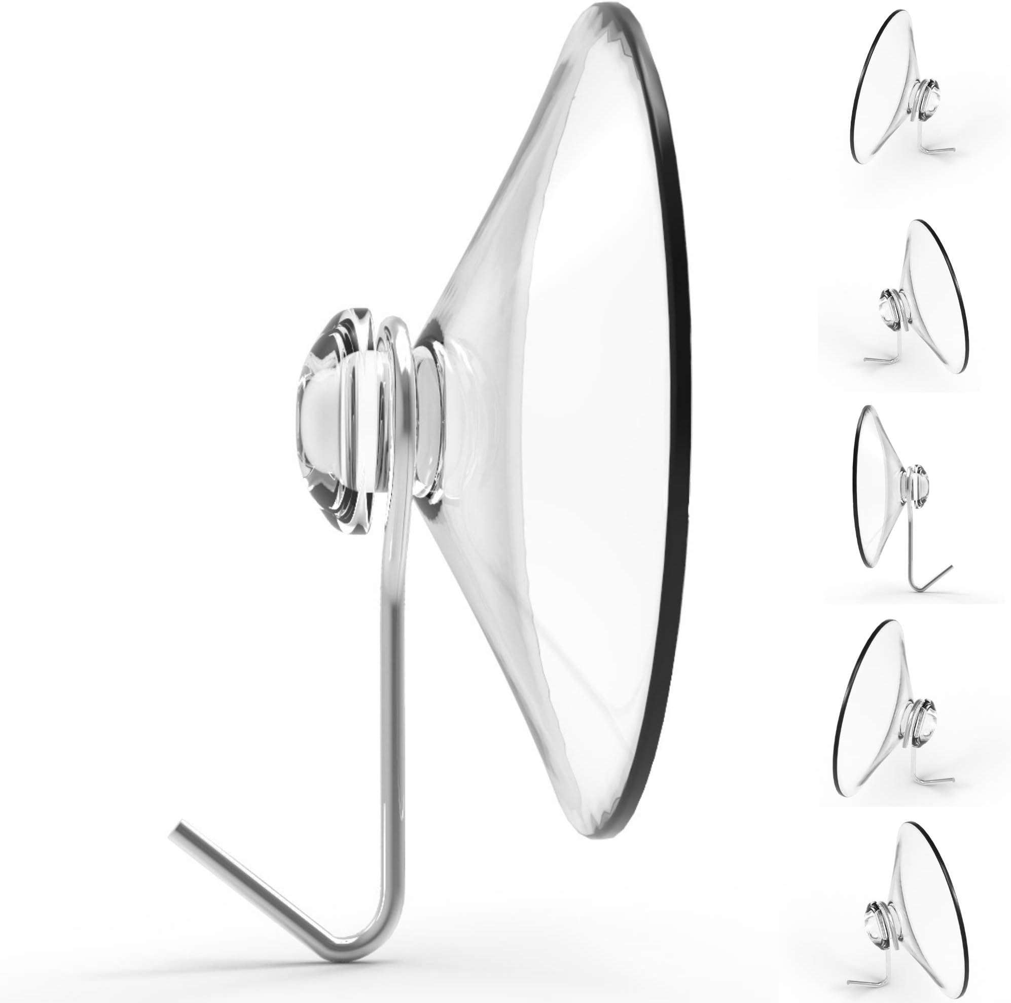 Suction Cup Hooks, Set of 6, 2" Clear Heavy Duty Cups W/Stainless Hook, Best for Shower, Bathroom, Kitchen, & Windows - Super Strong Pads Makes Them Perfect for Outdoor Use On Wreaths & Bird Feeders