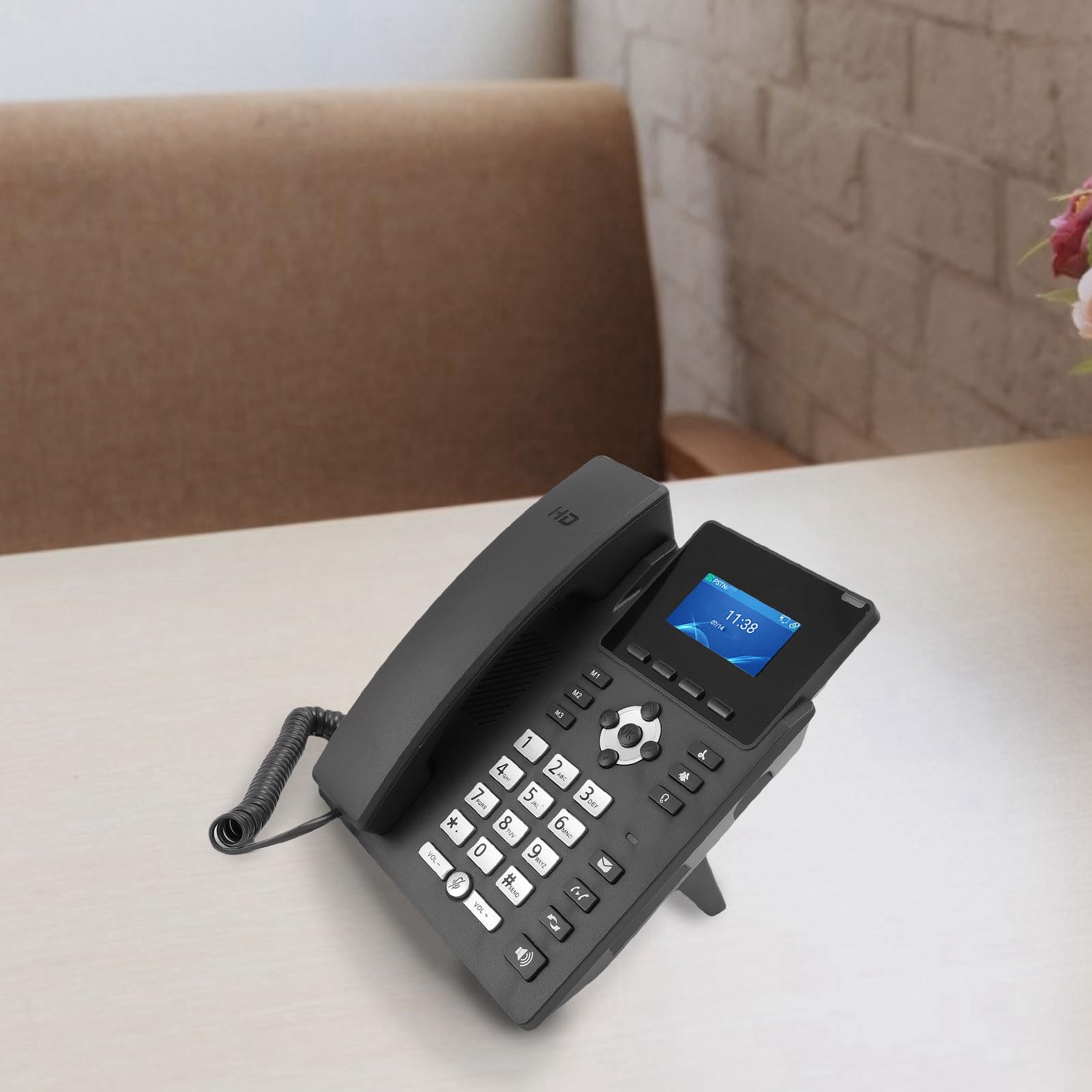 Telefono IP, display a colori da 2,4 pollici Telefono VoIP aziendale Doppia porta Gigabit PoE Telefono multimediale desktop per piccoli uffici (2 linee SIP)
