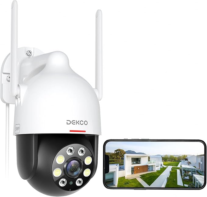 5MP Outdoor Security Camera with 360° PanTilt Motion Tracking, DEKCO