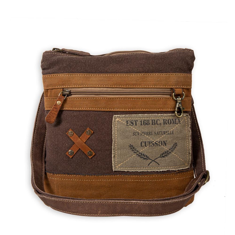 Western Leather Shoulder Bag for Women - Upcycled Canvas Crossbody Bag