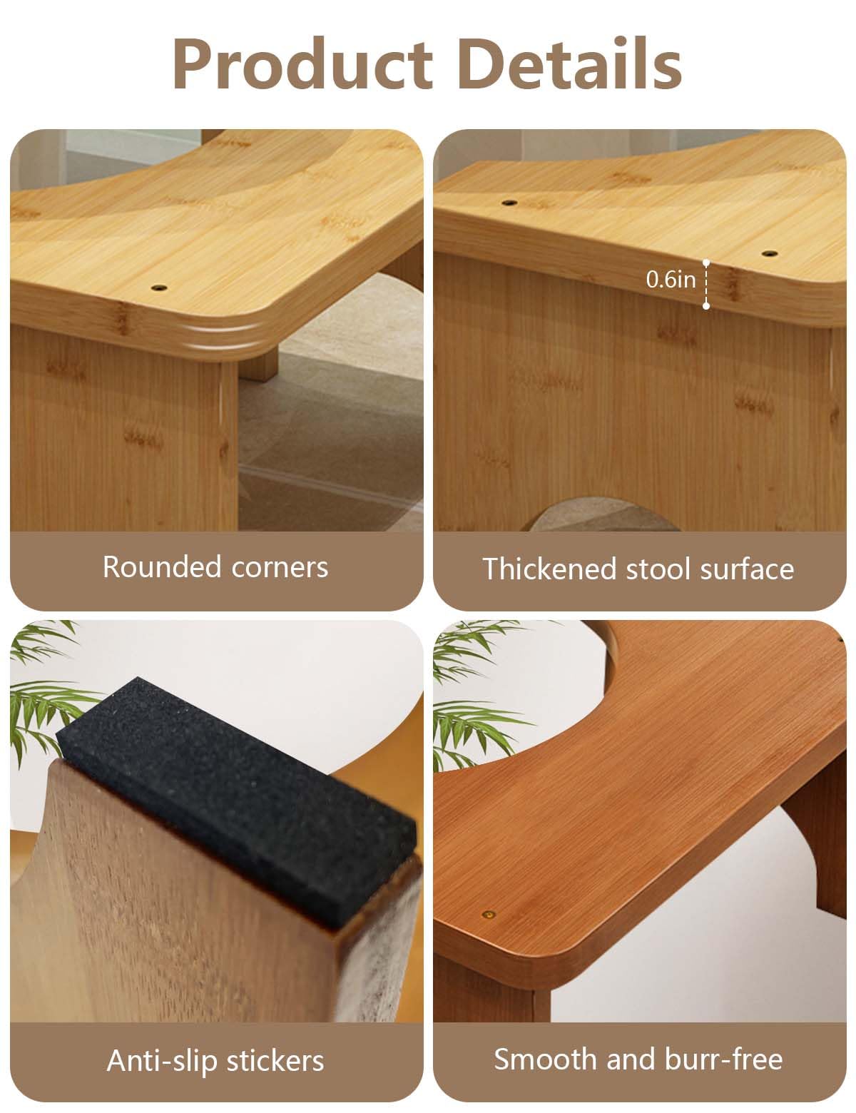 Sgabello WC in legno di bambù per adulti, sgabello per migliorare la defecazione, sgabello WC per sedersi comodamente in bagno (colore legno)