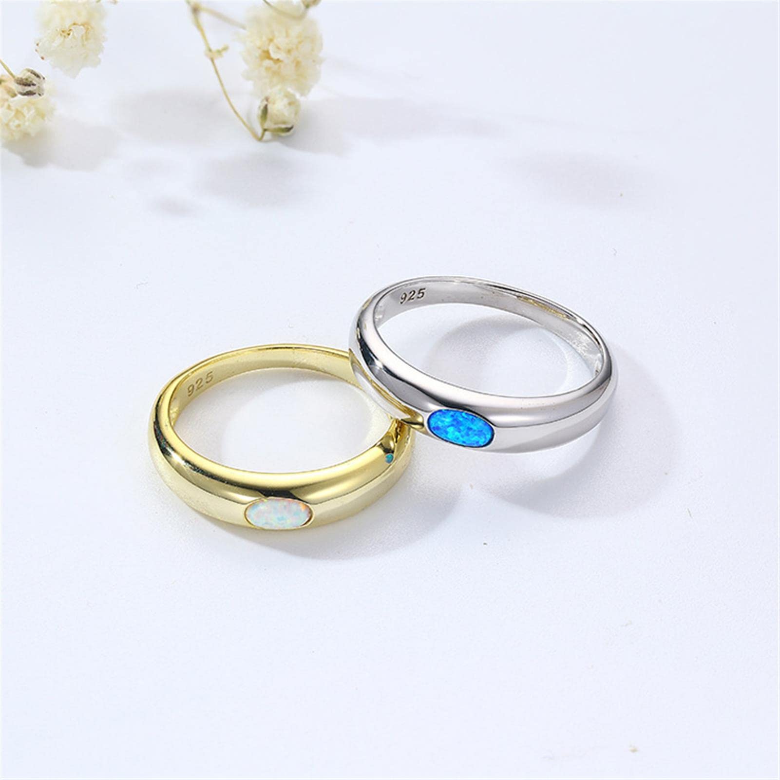 Women's Rings Opal Bezel Ring 925 Silver Wedding Ring Jewellery Wedding Birthday Gift with Gift Box