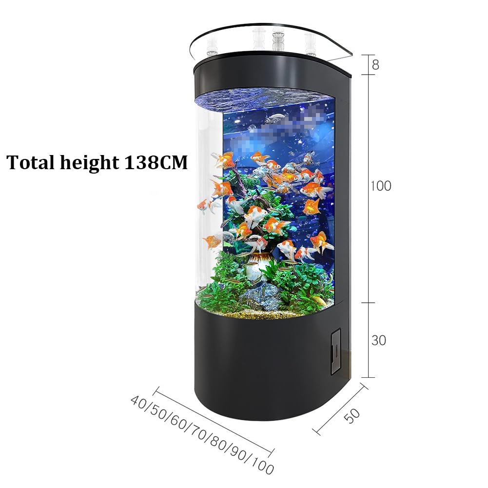 Acquario di Lusso in Vetro Temperato Addensato, Set Completo per Acquario, Sistema Idrico Autocircolante Senza Cambi d'Acqua, Acquario Semicircolare Verticale Integrato,Length 40cm a