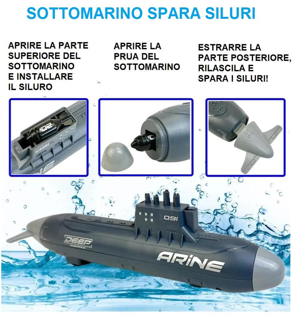 Sous-Marin Jouet Tire Torpilles Submersible pour Enfants - Mouvement d'Embrayage, Shoot Missiles, U-Boat, Bataille Navale, Sous-Marine Militaire, Bateau