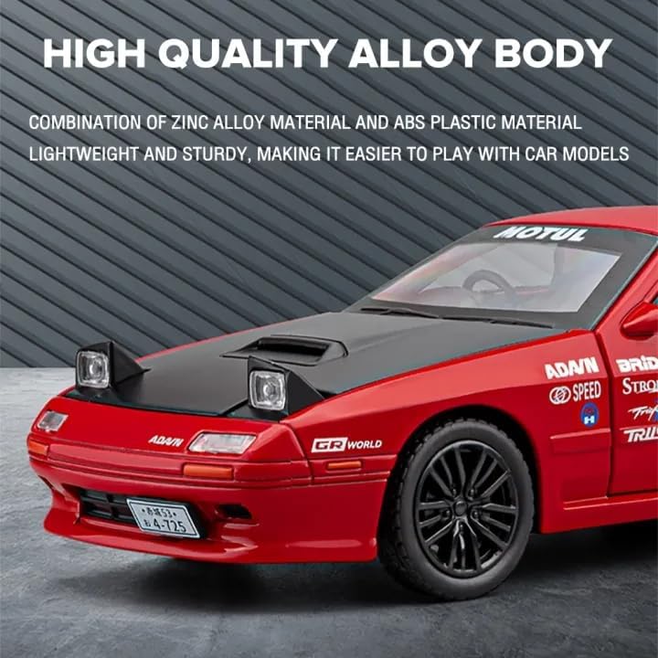 Image of WORSHIPER 1:32 Scale Mazda RX-7 Diecast Model Car with Sound & Light, Alloy Pull Back Toy Car, Openable Doors, Collectible Mini Car Gift for Kids Boys Girls (1:32 Mazda RX-7[Red])