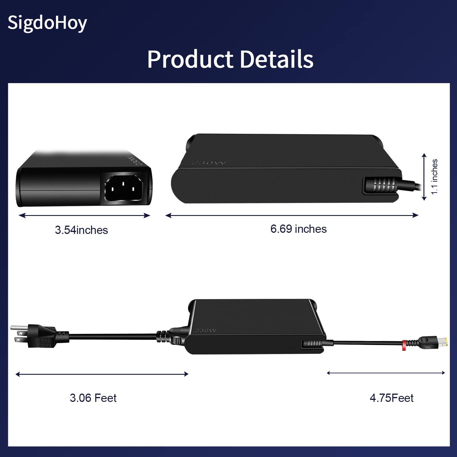 Cargador de 230 W para Lenovo Legion 7 5 7i 5i Legion Slim 7 7i 5 5i Lenovo LOQ 15 16 Gaming Laptop Thinkpad P1 ThinkBook 16p Cable adaptador de fuente de alimentación
