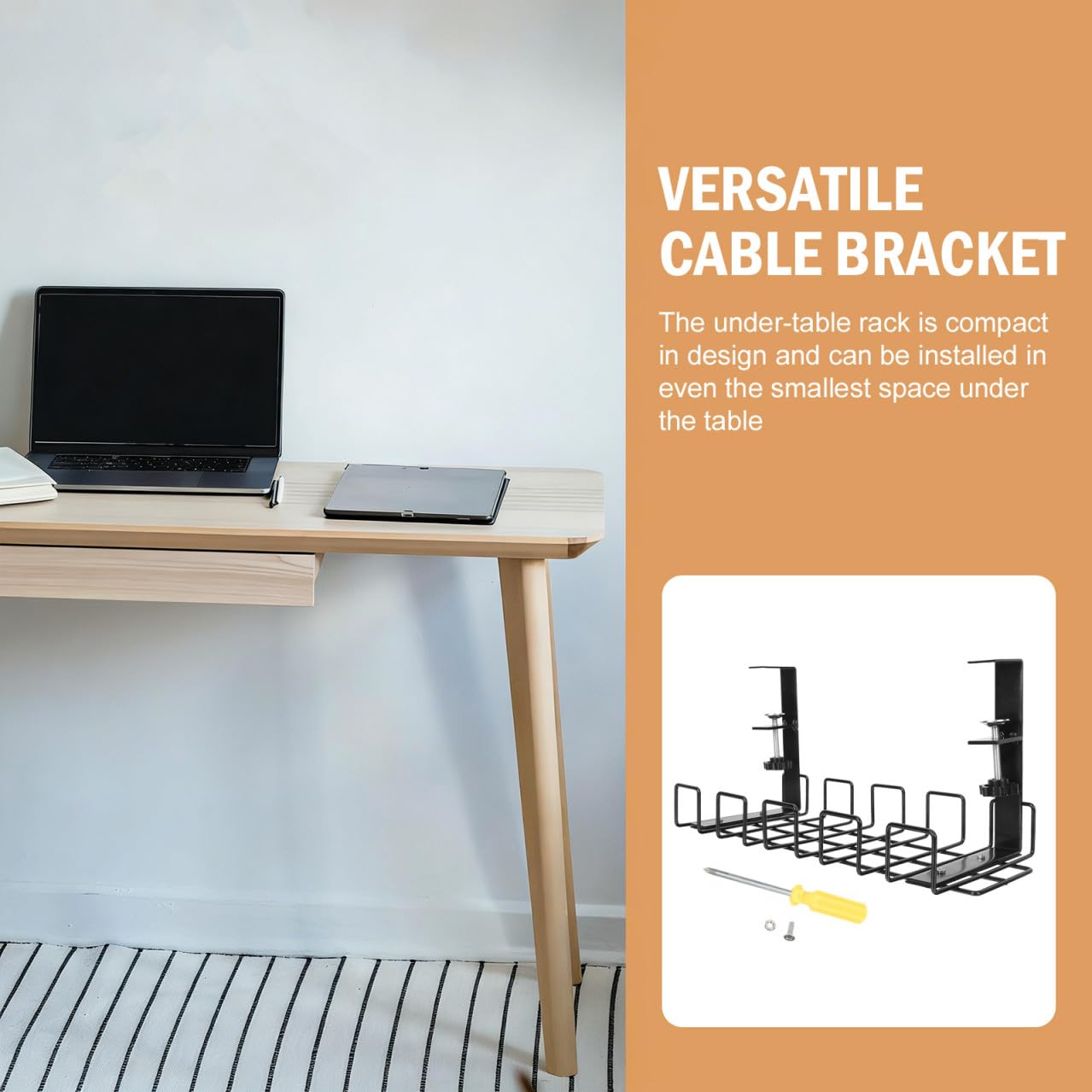 Support de Rangement de Câbles en Fer Noir, Structure Robuste | Organisation des Fils, Format 1 Pièce, Usage Maison et Bureau, Support Polyvalent pour Installation sous Table