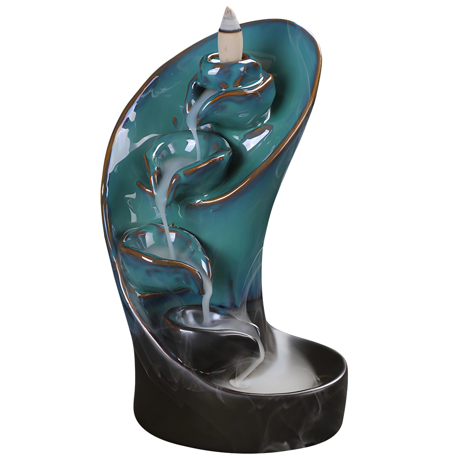Palnik kadzidełkowy z przepływem wstecznym, ceramiczny uchwyt na kadzidełko z wodospadem, ozdobna fontanna dymna, dekoracja zapachowa w stylu zen ze stabilną podstawą, do domu, salonu, sypialni, biura