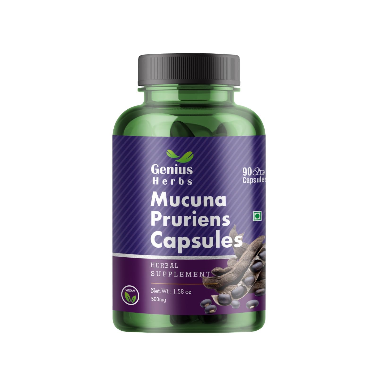 Mucuna Pruriens 1000 mg Per Serving Capsules/Velvet Beans/Mood and Motivation Support /90 Capsules