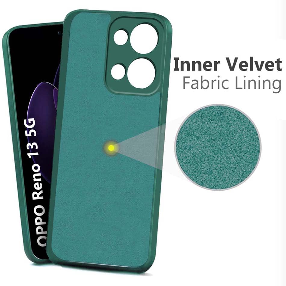 Image of Fashionury Back Cover for Oppo Reno 13 5G | Matte Soft Silicon Flexible | Camera Bump Protection | All Side Shock Proof Rubberised Back Case Cover for Oppo Reno 13 5G (Green)
