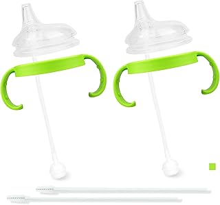 2-Packs Sippy Cup Conversion Set for Comotomo Baby Bottles with Bottle Handles,Weighted Straw and Straw Cleaning Brush Fits 5 Ounce & 8 Ounce Bottles(Sippy Spout, Green)
