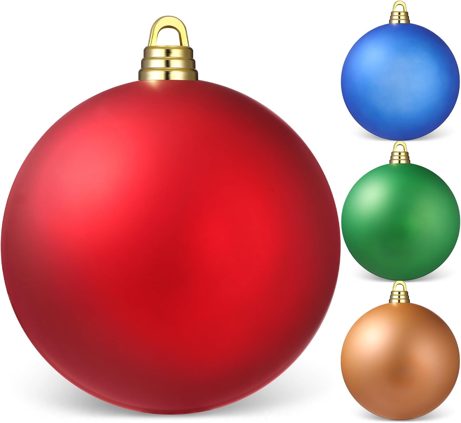 **3 of 4 Slightly Damaged** Hiboom 4 Pcs 12 Inch Large Christmas Ball Ornaments Matte Hanging Tree Ornament Balls Vintage Plastic Ball Ornament for Wedding Holiday Party Indoor Outdoor Decor (Red, Green, Blue, Gold)
