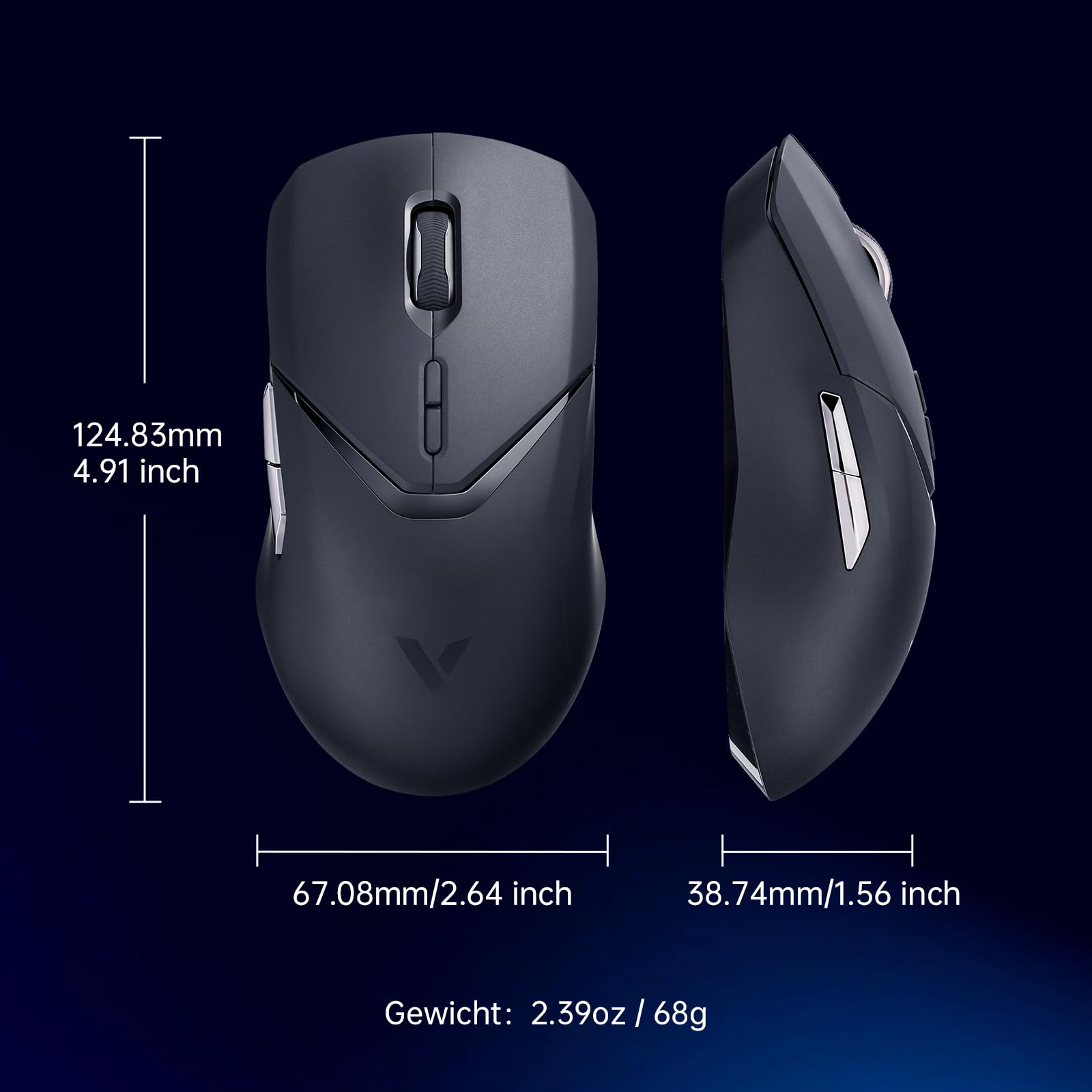 Rapoo VT9PRO 1K Mouse Wireless Gaming 68g Ultraleggero Mouse da Gioco | PAW3398 26K DPI, 1000Hz, Batteria 160 Ore, 10 Tasti Programmabili, Memoria Integrata, Mouse Ricaricabile per PC/ Mac, Bianco