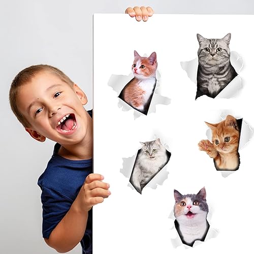 Miniatura 2 de 8 calcomanías de pared 3D de gatos, calcomanías de pared extraíbles de vinilo para dormitorio, sala de estar, decoración de pared divertida,
