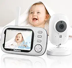 Baba Eletronica Sem Fio,Câmera para Bebês com Tela de 3.5' 720P, Visão Noturna 10M, Áudio Bidirecional, Detecção de Som VOX, Monitoramento Temperatura, 8 Canção de Ninar, ideal Recém-Nascidos