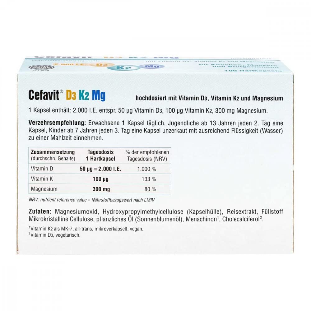 Cefavit D3 K2 Mg 2.000 I.E. 100 Hartkapseln, Glutenfrei