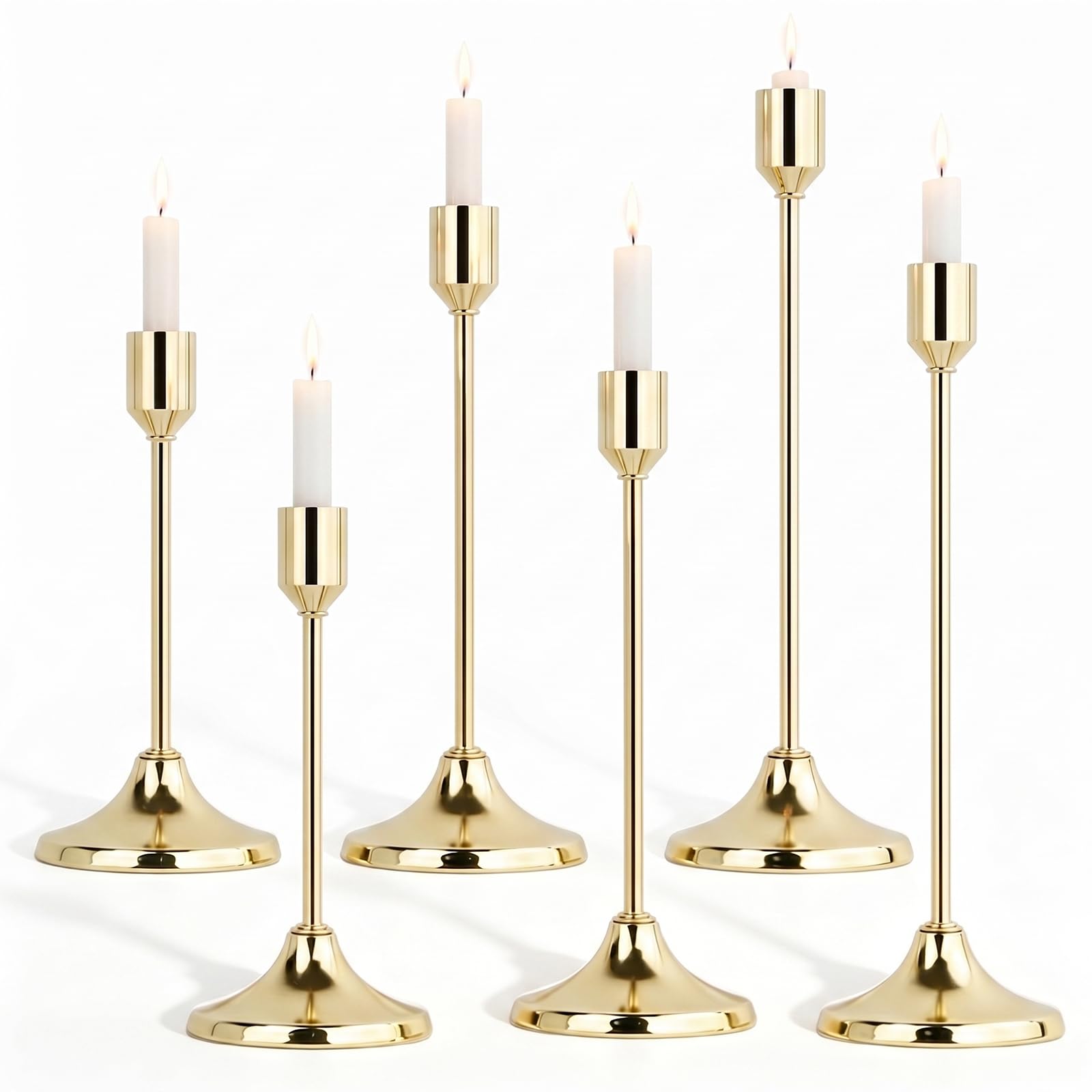 6 Pcs Gold Metal Candle Holders, Vintage Candle Stand Holders Candlestick