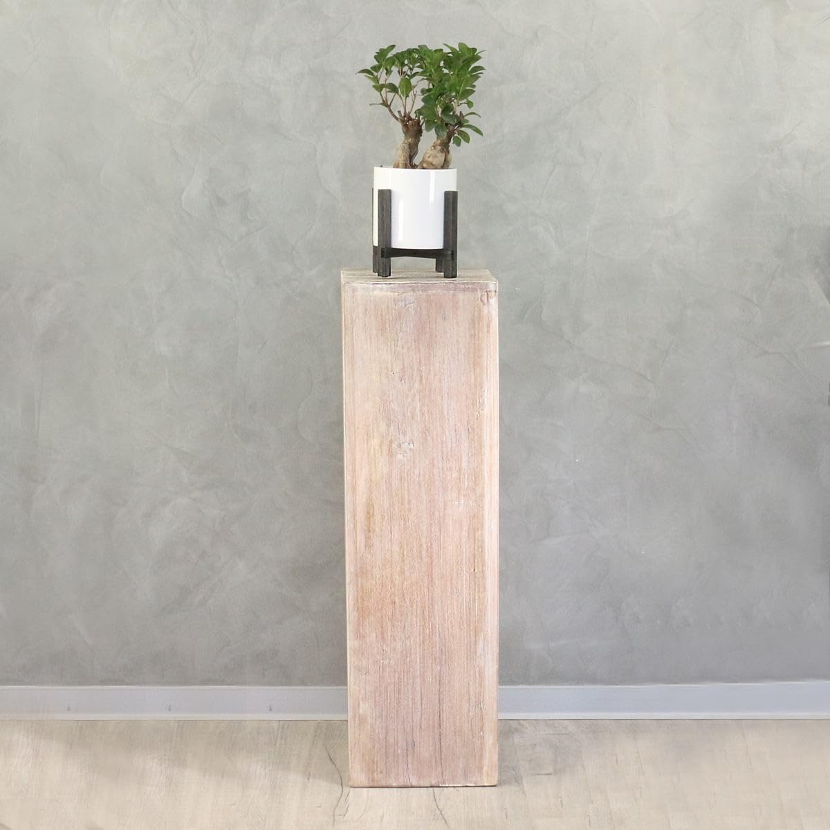 Säule Holzsäule Dekosäule Podest Ständer Sockel Blumenständer Holz Weiß/Whitewash groß 85 cm