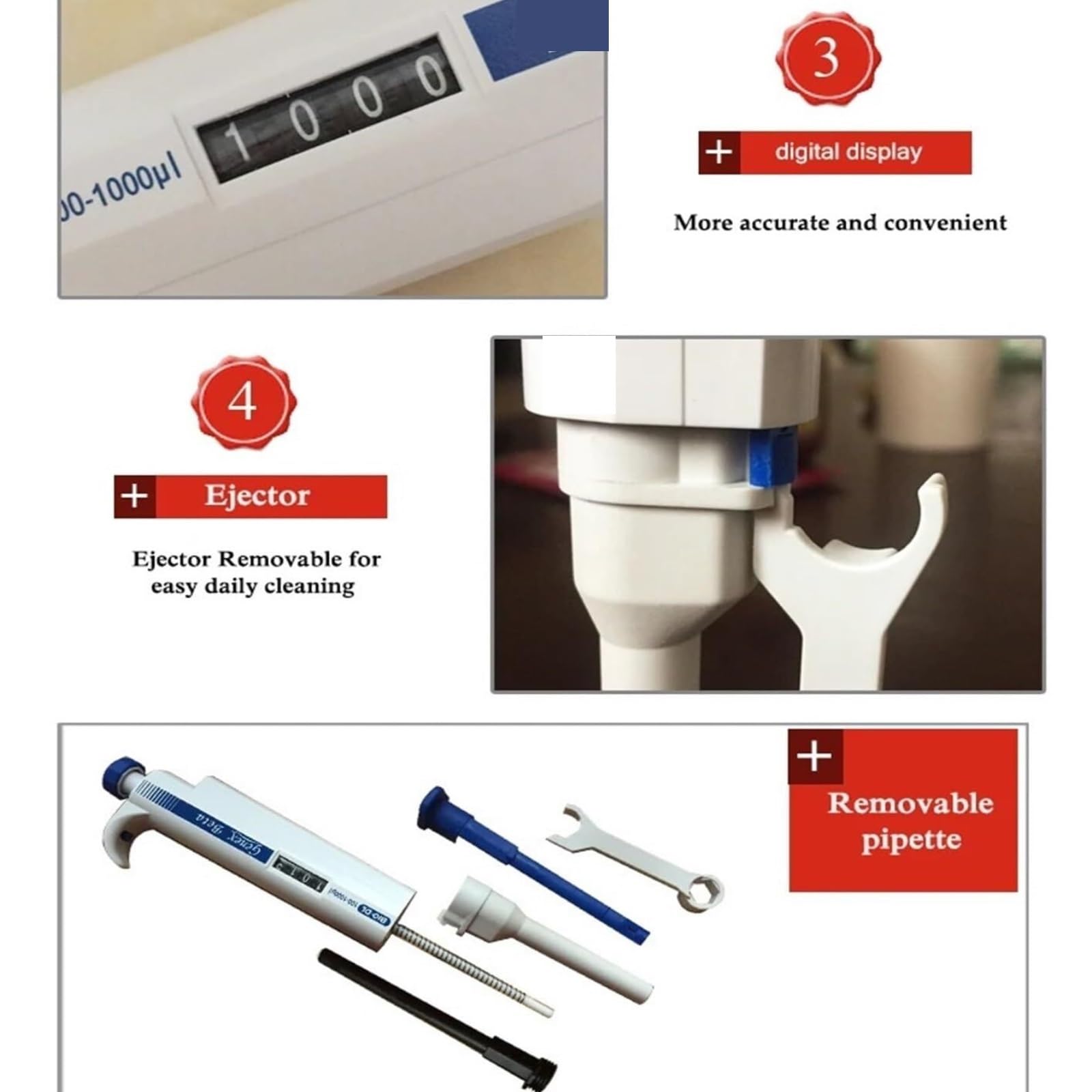Pipeta Pipeta De Laboratorio Micropipeta Volumen Ajustable Automática Un Solo Canal 0,1-10 Ml para laboratorio(20-200ul)