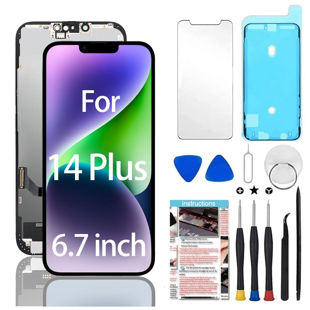 Photo 1 of for iPhone 14 Plus Screen Replacement 6.7 inch (Model A2886, A2632, A2885, A2888, A2887), 3D Touch LCD Display Digitizer Assembly with Repair Tools