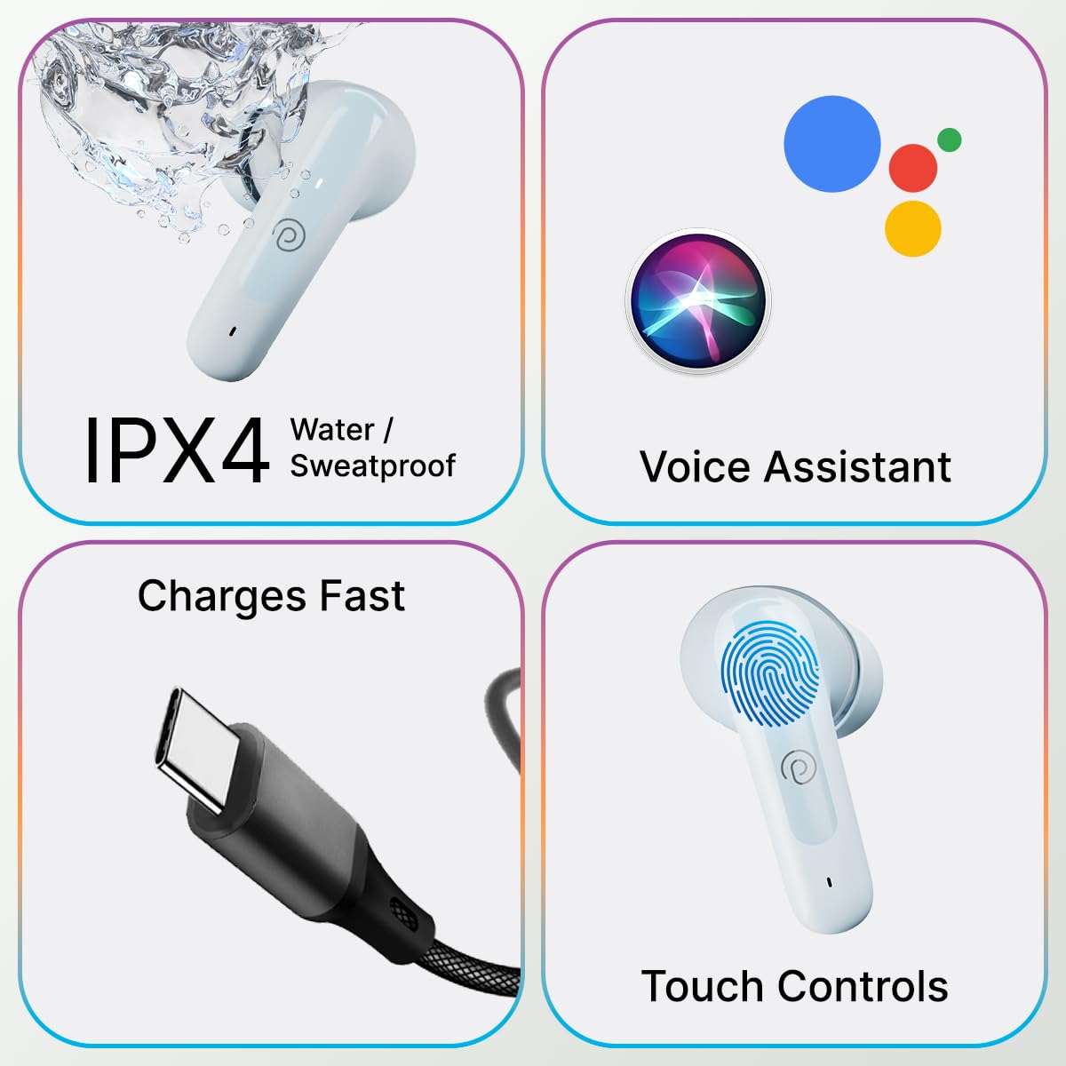 pTron Bassbuds Astra in-Ear TWS Earbuds w/Stereo Sound, 50Hrs Playtime, Stereo Calls, Custom EQ, Mobile App, BTv5.3 Headphones, Touch Control, Voice Assistant, Type C Charging & IPX4 (Grey) — Amazon image 7