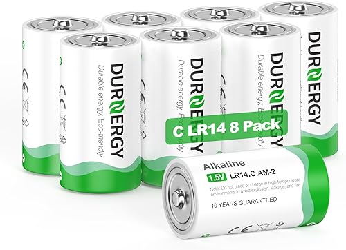 DURNERGY Paquete de 8 baterías C, pilas alcalinas de tamaño C, baterías CLR14 de 1.5 V, batería tipo C