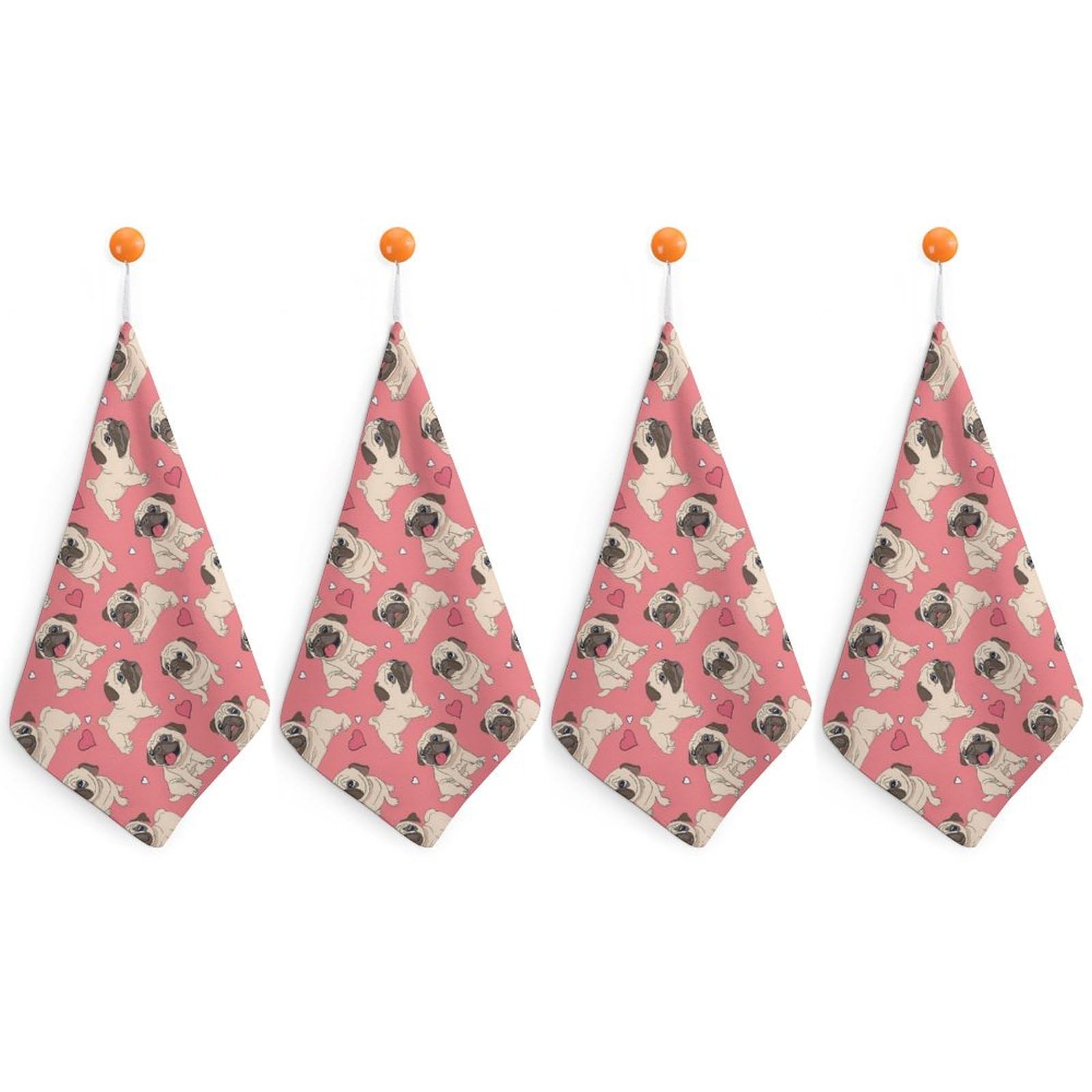 LWORZIIB 4 Piece Hanging Hand Towels, Pug And Pink Background Small Dry Hand Towel for Kitchen Bathroom