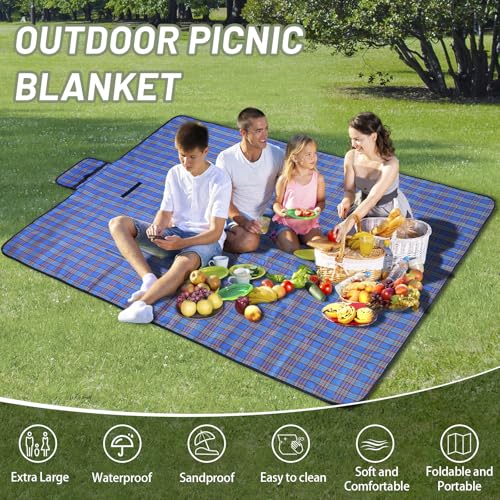 BAXIWUY Picknickdecke Strandmatte Camping Decke Stranddecke mit wasserdichter Unterseite Camping Zubehör Outdoor Decke für Strand, Picknick, Camping und Wandern 150 x 200 cm (Blue)