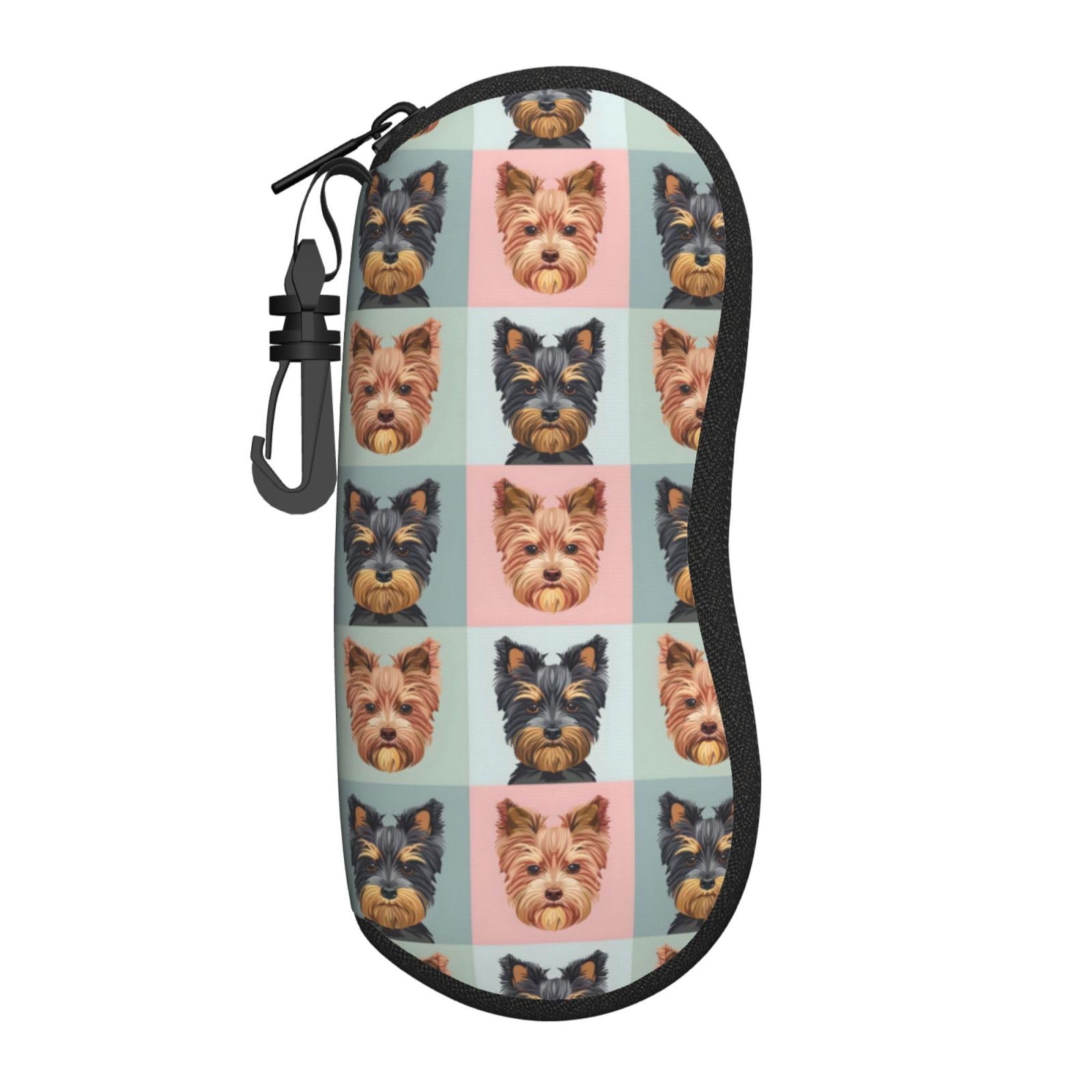 Asbwuo Unisex As Pic Cute Yorkshire Terrier Dogs Glasses Case Soft Sunglasses Eyeglass Case Cute Light Glass Pouch Box With Clip