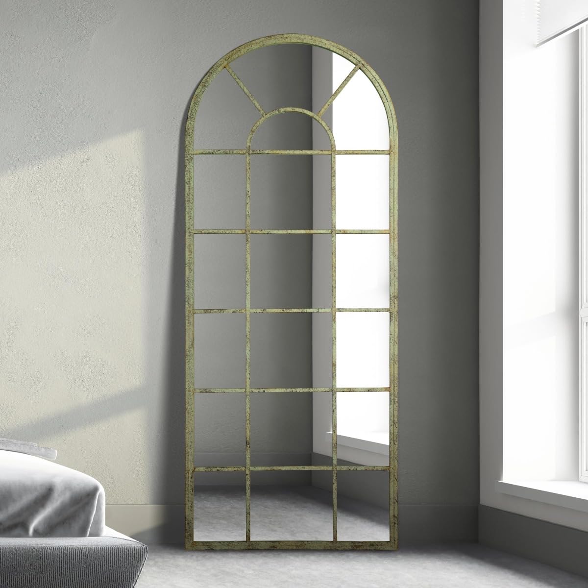 The Dorset - Green Country Metal Framed Arched Leaner Wall Mirror 62" X 26" (159CM X 66CM)