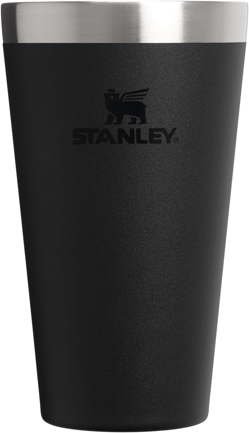 Adventure Stacking Beer Pint Glass 16oz | Stackable Drinking Cup for Cold Beverages | Dishwasher Safe | Insulated Stainless Steel Tumbler | BPA-Free | Black 2.0