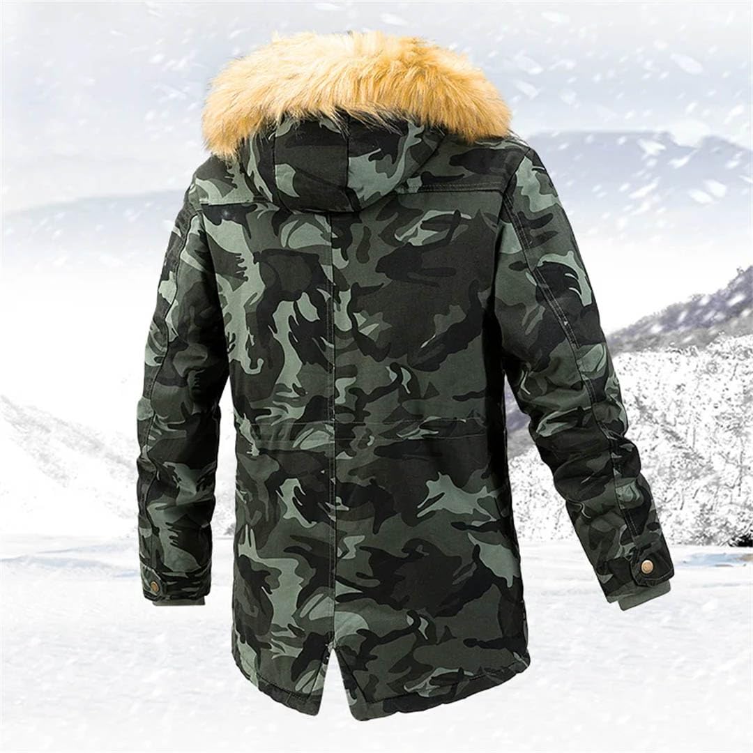 Winter Warme Jacke Camo1 Mit Kapuze Winddicht Lange Parkas Mantel Abnehmbare Hut Outwear Männer Pelz Kragen Verdicken, Army EN8, XXXL