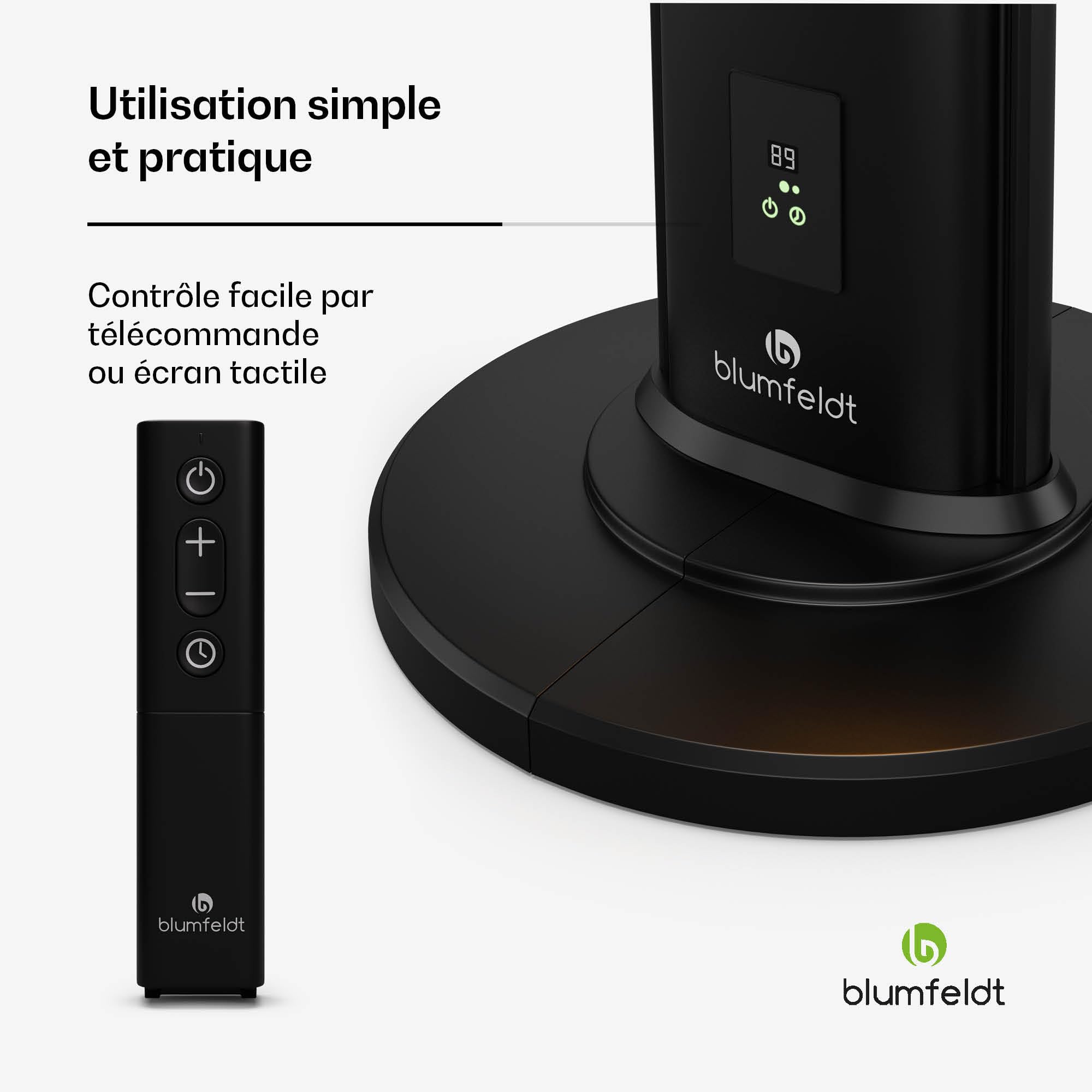 Blumfeldt BlazeTower radiateur infrarouge - 3000 W, chaleur réglable, IP45, protection anti basculement, télécommande & minuterie 24H - idéal pour terrasse & jardin