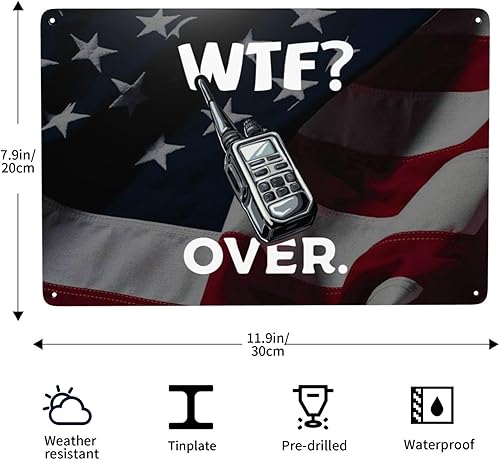Miniatura 3 de Divertido walkie talkie - Radio de mano con texto en inglés "What The Fuck Over" de 8 x 12 pulgadas, letrero de metal retro para decoración de pared