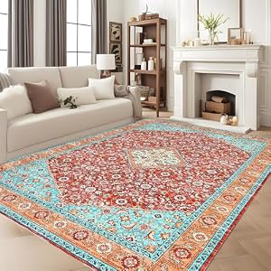 Garvee 8x10 Blue Washable Vintage Rug