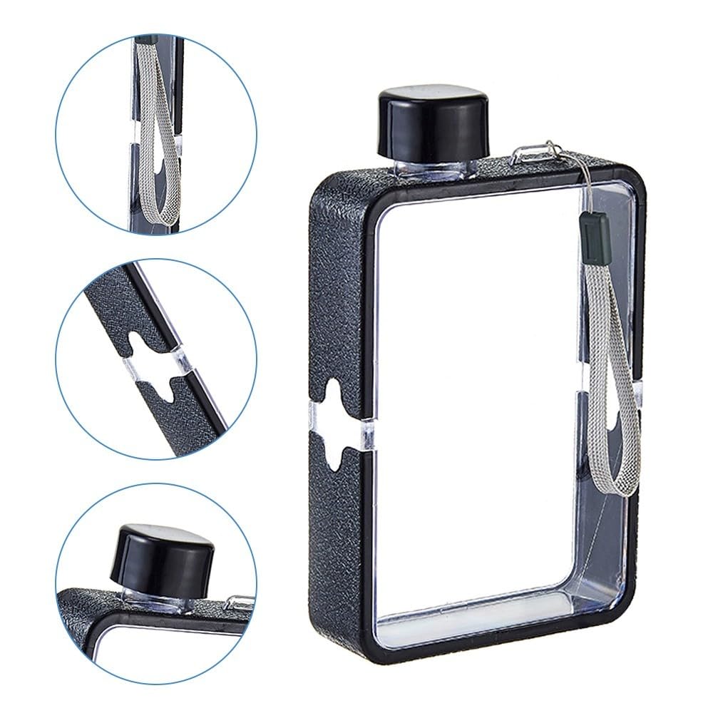 Camping Becher, Quadratische Flache Wasserflasche, tragbarer transparenter Sport-Wasserbecher, Wiederverwendbare Wasserflasche aus Memopapier