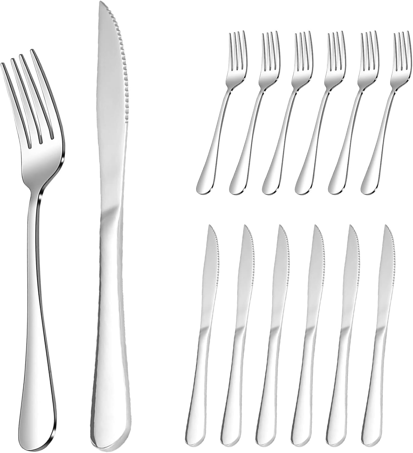 SANTUO 12 Piece Silverware Set with 6 Steak Knives and 6