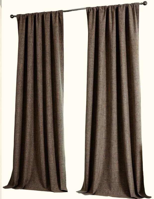 Image of WWW.THROWPILLOW.IN 52 inch Width 100% Blackout Window Curtains 5.5 Feet Long Set of 2 for Living Room, Bedroom, Heavy Faux Brown Linen Textured Rod Pocket Curtains(with Black Out Lining, 5.5 Foot)