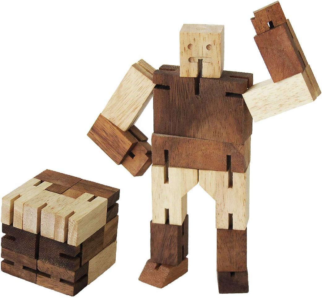Robot cube fully articulated transformable into an airplane, rocket and other numerous positions, puzzle game from 3 years old in solid wood to CE standards. Difficulty 1/6, French brand Le Délirant